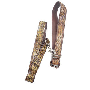 Dog Leash & Collar 2 PC Brown Animal Print 26 Inch Collar New Faux Leather Look